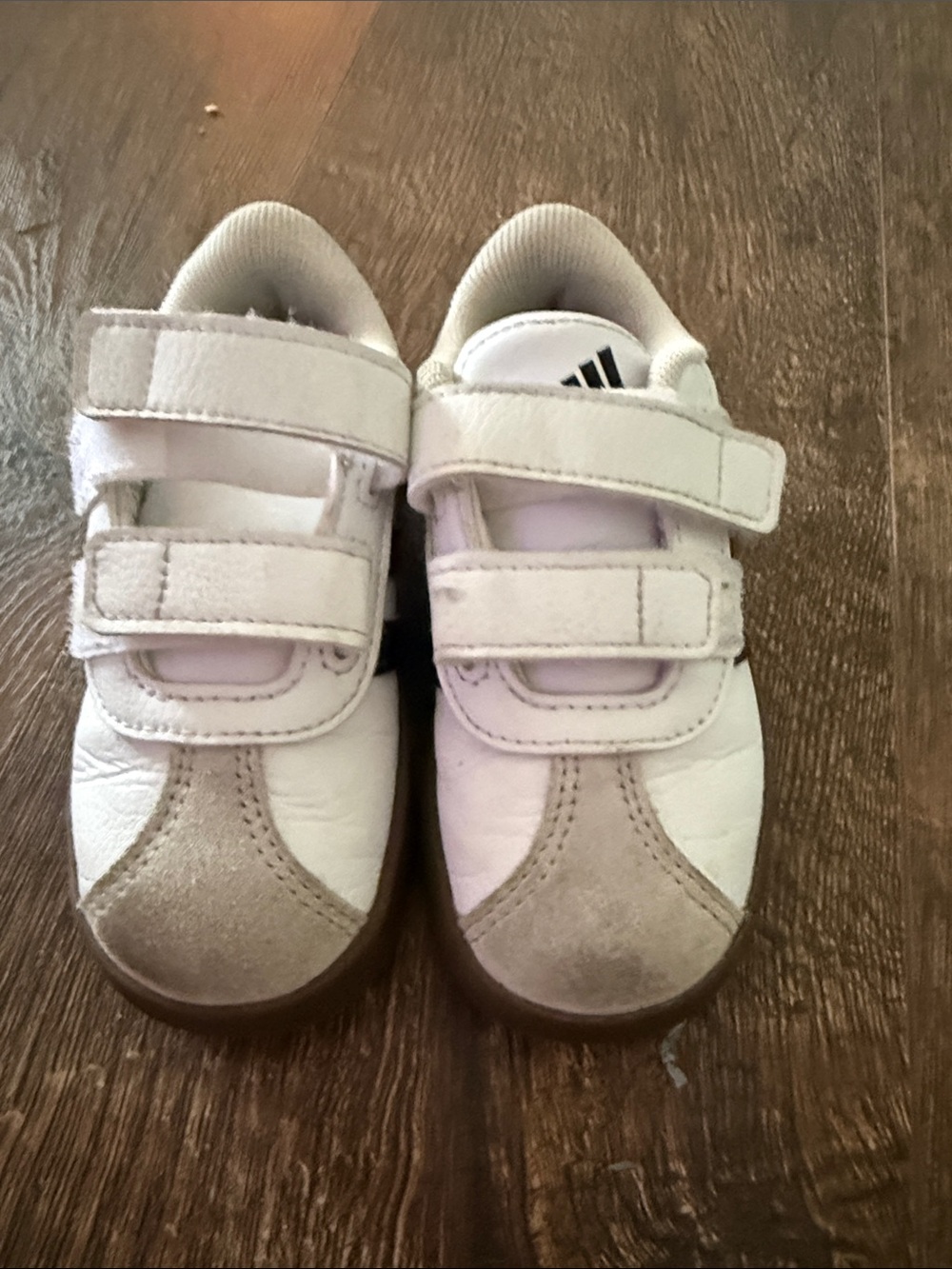 adidas Kids White and Light Gray Double-Strap Sneakers